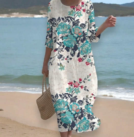 round-neck printed casual dress, view 9 - MRSLM