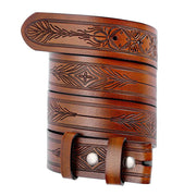 genuine leather vintage embossed western belt, view 6 - MRSLM