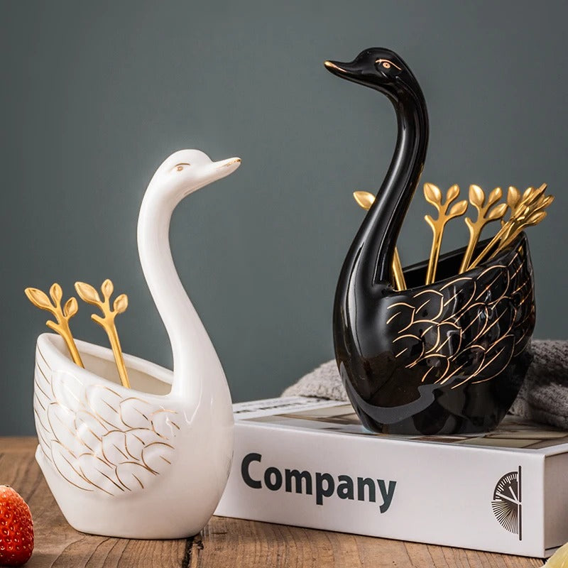 ceramic swan fruit fork set, view 15 - MRSLM