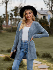 women's brushed stripe long sleeve cardigan coat, view 8 - MRSLM