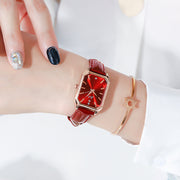 women's simple rectangular leather watch, view 3 - MRSLM