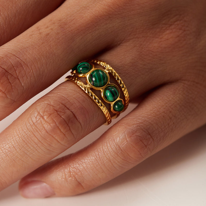 malachite gold ring, view 3 - MRSLM
