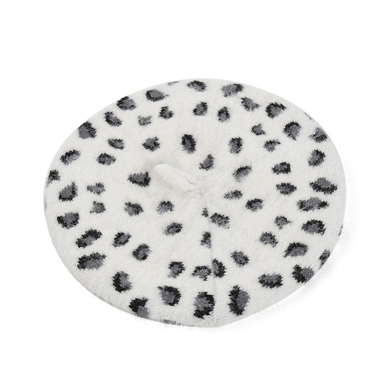 leopard knitted plush beret, view 5 - MRSLM