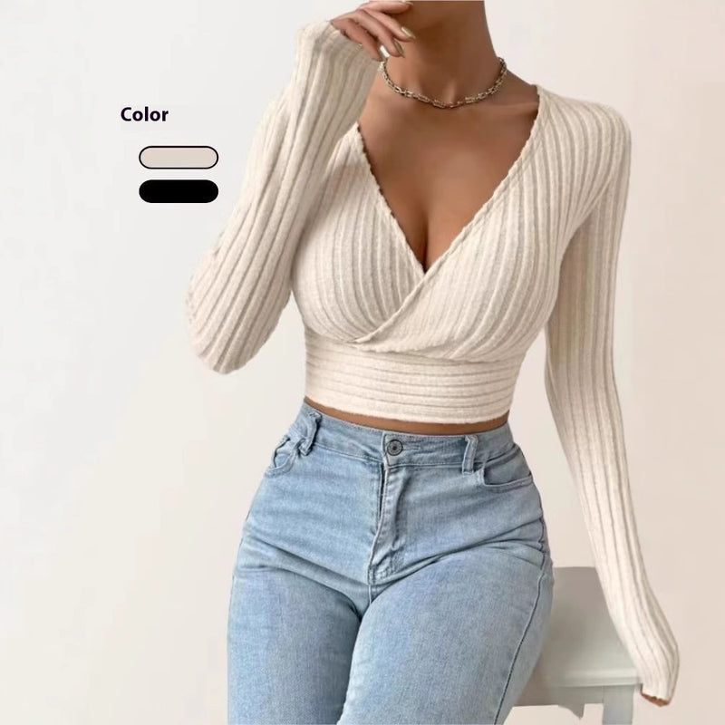 short deep V-neck knitted sweater - MRSLM