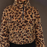Women's leopard print faux fur zip jacket, view 3 - MRSLM