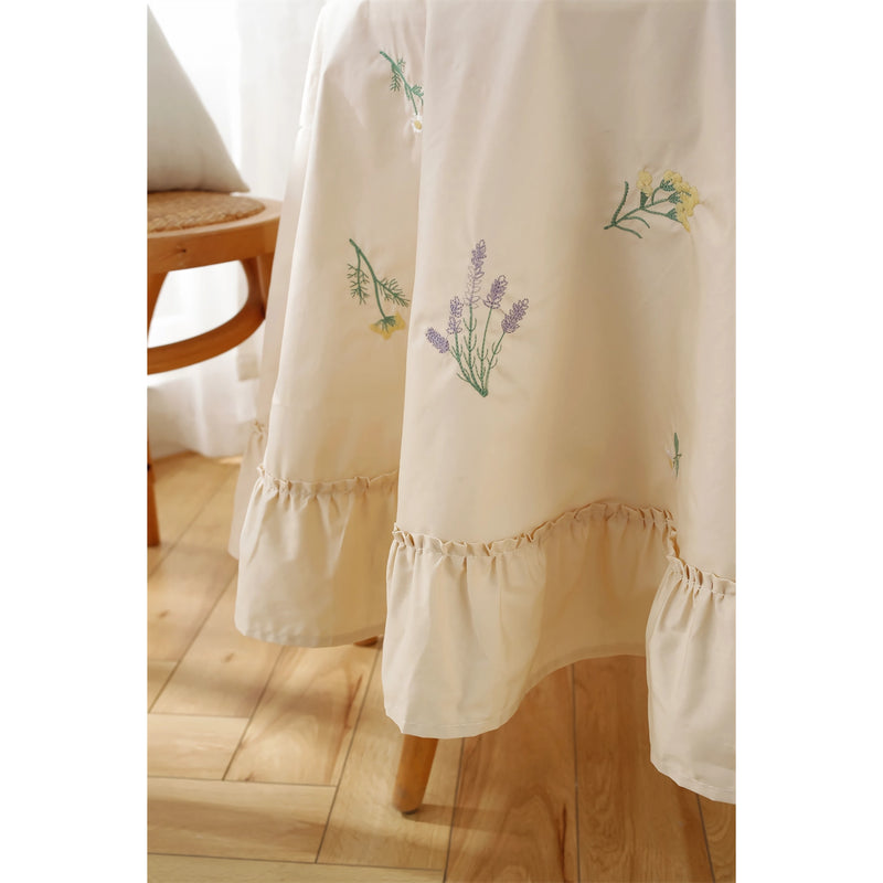 cotton embroidered tablecloth with lotus leaf edge, view 3 - MRSLM