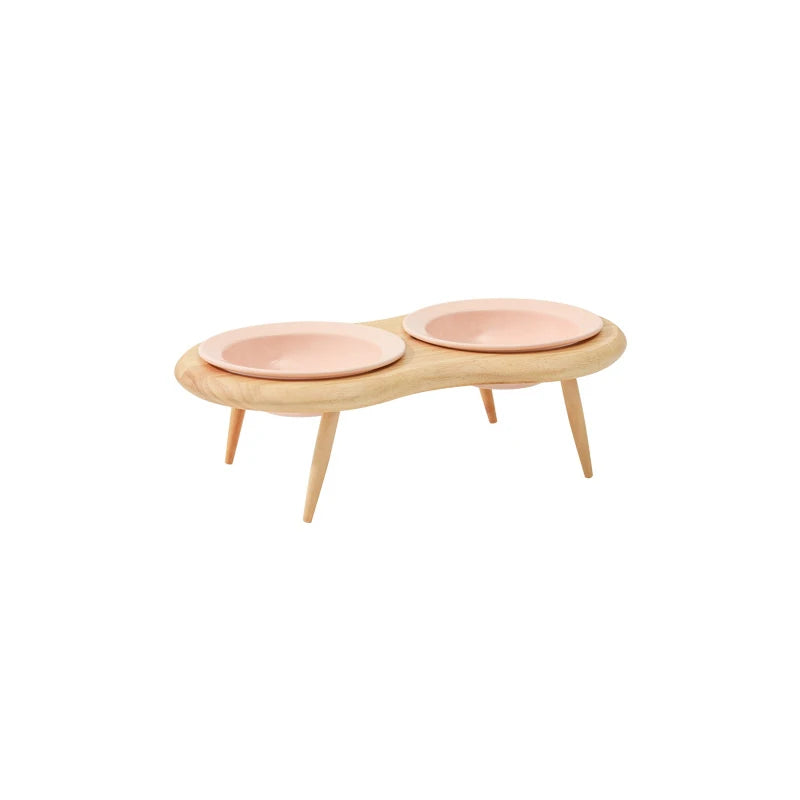Elevated ceramic pet bowls with wooden stand, view 7 - MRSLM
