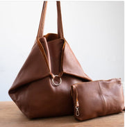 Women's large slouchy faux leather tote bag, view 3 - MRSLM