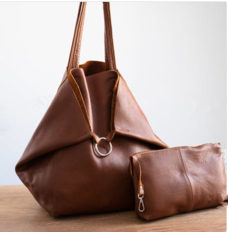 Women's large slouchy faux leather tote bag, view 3 - MRSLM