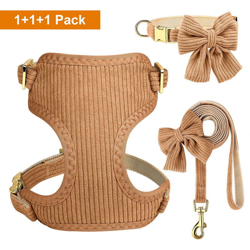 Adjustable bowknot dog collar, harness and leash set, view 3 - MRSLM