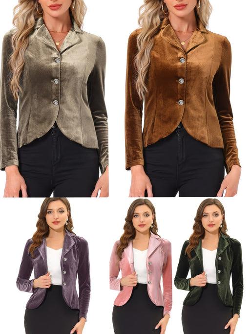 Women's fitted velvet button-front blazer - MRSLM