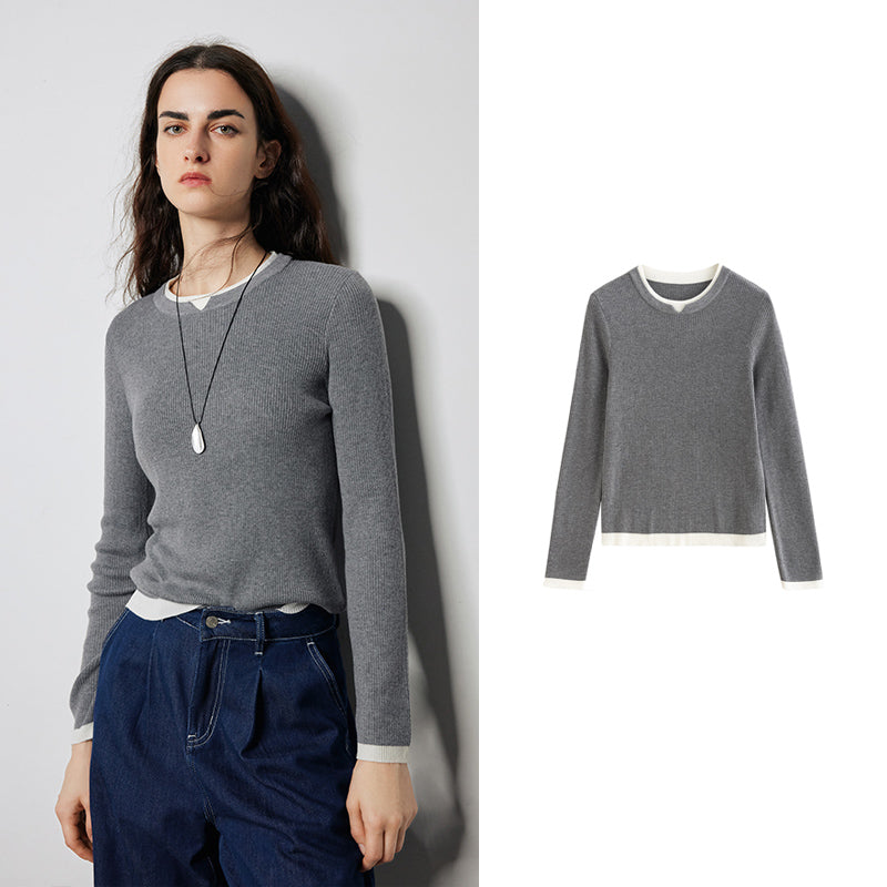 slim fit contrast knit sweater, view 3 - MRSLM