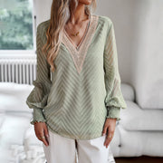 women's v-neck jacquard long sleeve shirt - MRSLM