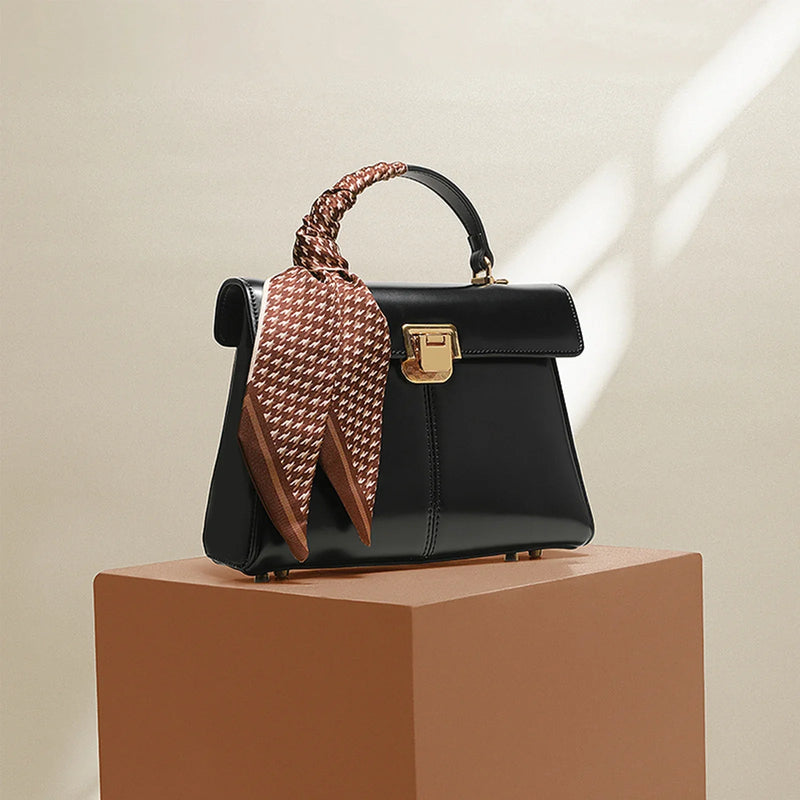 leather crossbody handbag with scarf decor - MRSLM