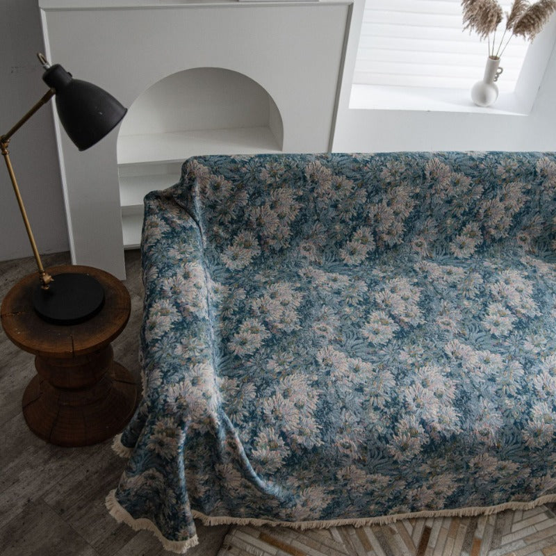 blue flower jacquard sofa slipcover, view 4 - MRSLM