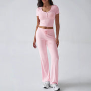 Women's solid color crew neck casual set, view 2 - MRSLM