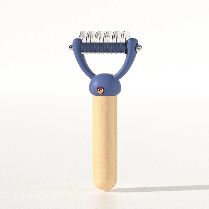 double-sided pet hair comb with wooden handle, view 3 - MRSLM