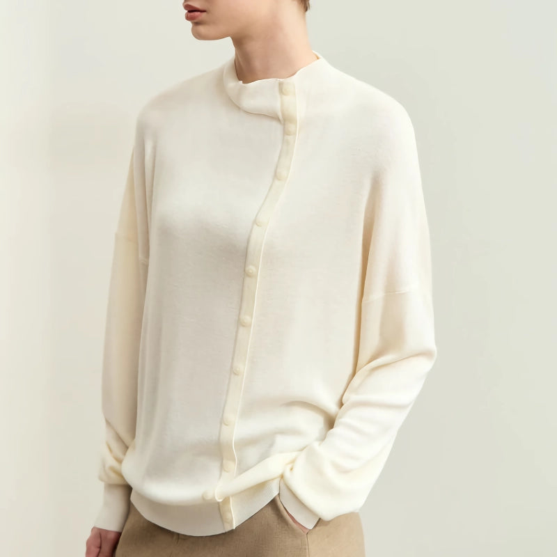 asymmetrical mock neck sweater, view 9 - MRSLM