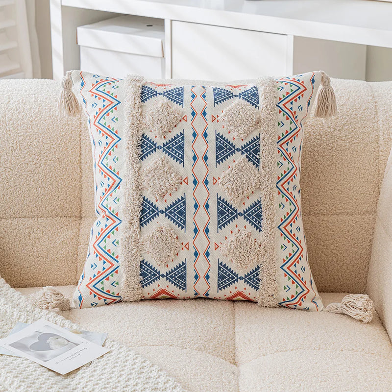 boho geometric tufted cushion cover, view 3 - MRSLM