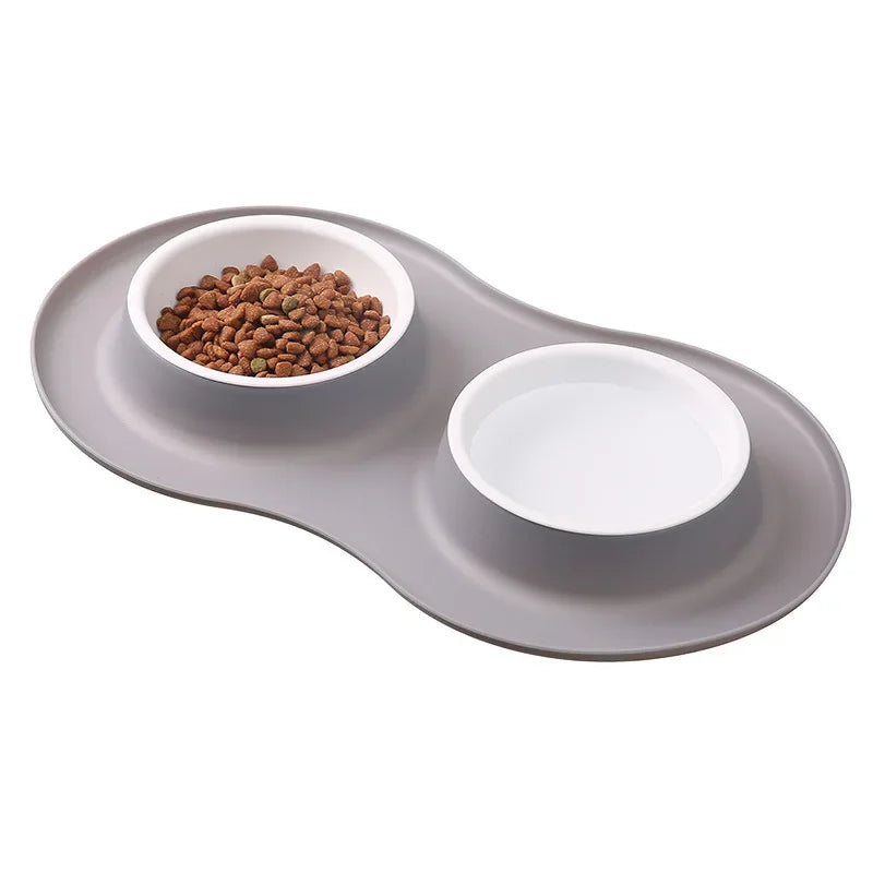 anti-splash double dog bowls with silicone mat, view 4 - MRSLM