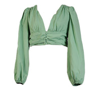 women's long sleeve deep v cropped top, view 2 - MRSLM