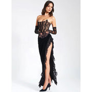 velvet lace maxi dress, view 5 - MRSLM