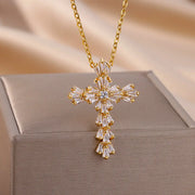cubic zirconia cross pendant necklace, view 4 - MRSLM