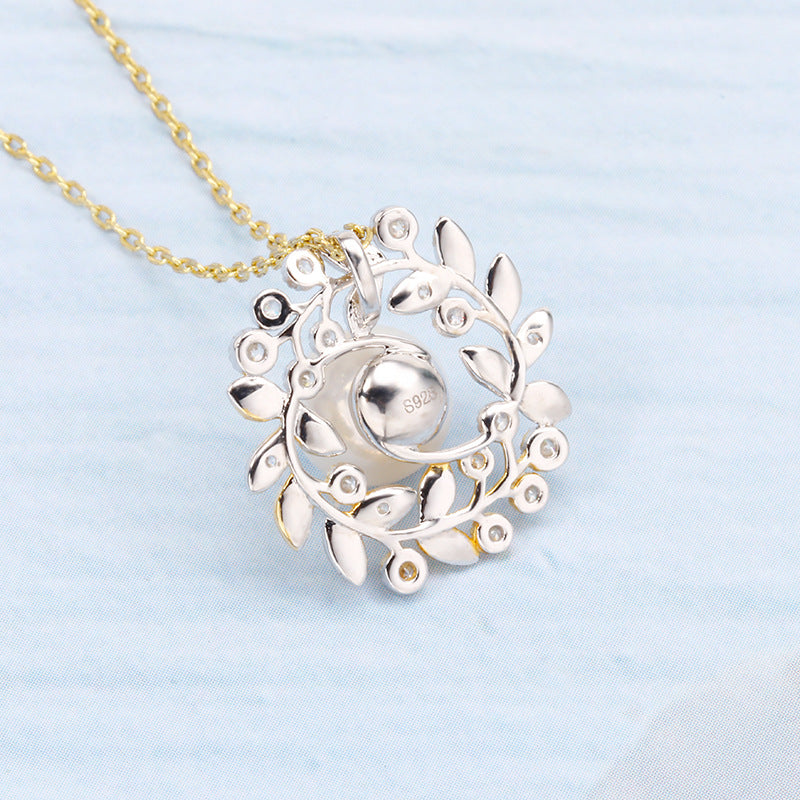 silver pearl leaf necklace - MRSLM