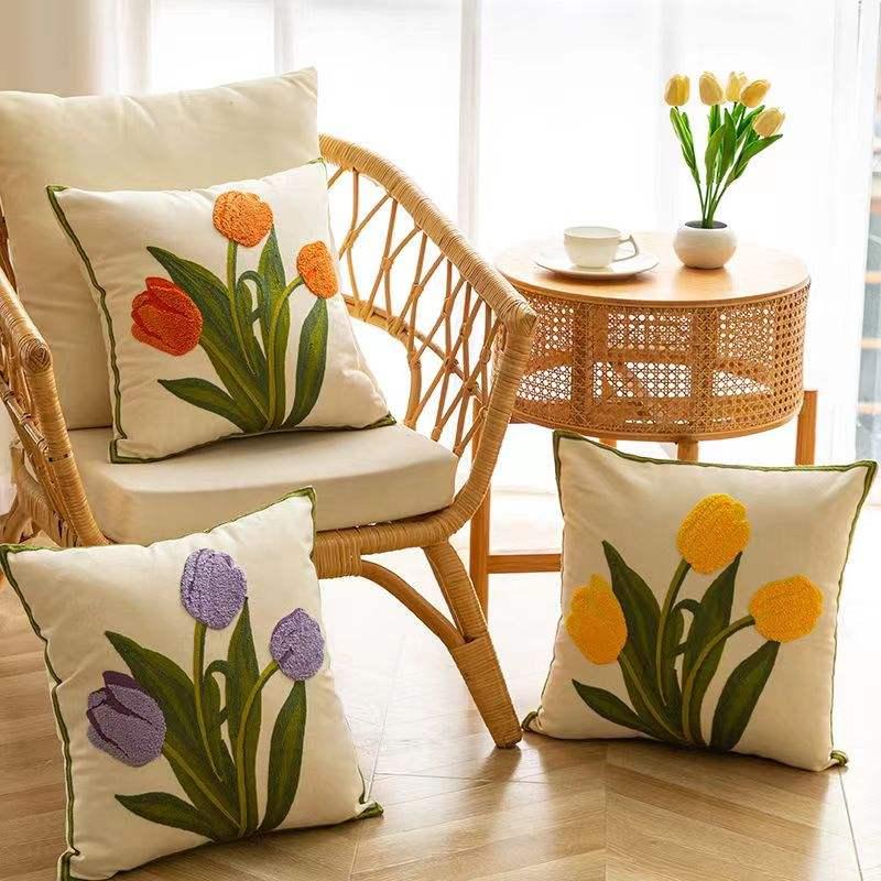 floral embroidered tulip and orchid cushion cover - MRSLM