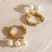 gold plated hoop earrings with freshwater pearls, view 4 - MRSLM