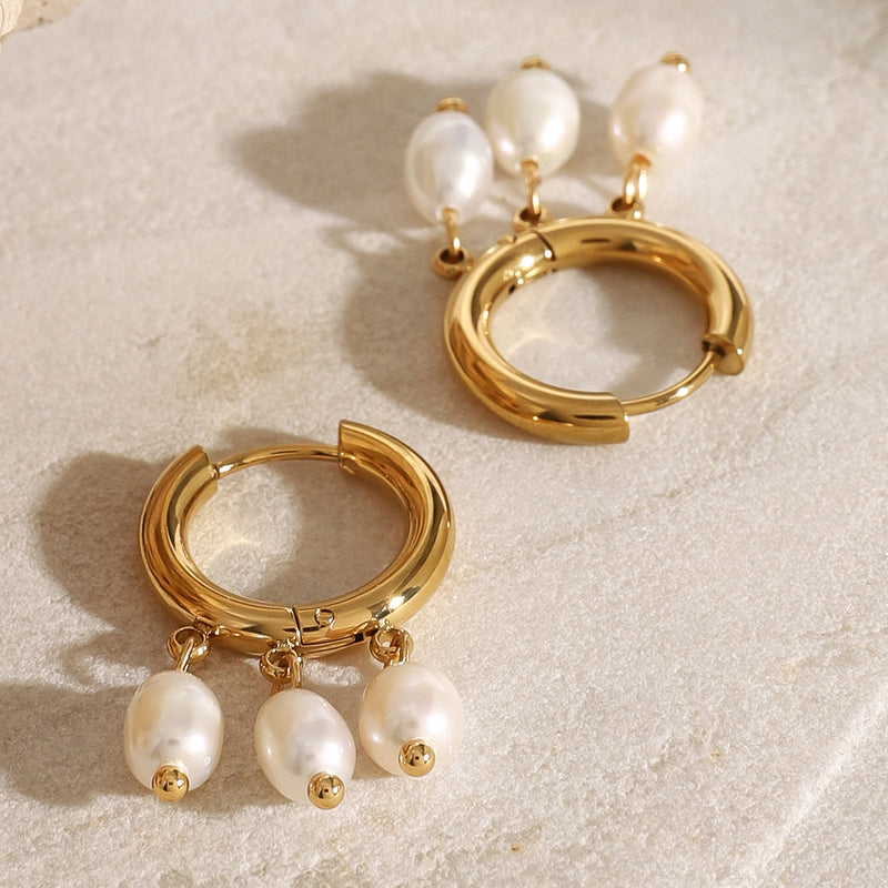 gold plated hoop earrings with freshwater pearls, view 4 - MRSLM