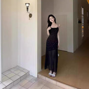 Long black sheath sling dress, view 4 - MRSLM