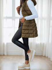 Women's long hooded puffer vest, view 6 - MRSLM