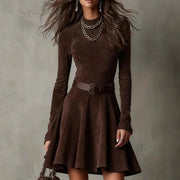 women's brown fishtail dress, view 3 - MRSLM