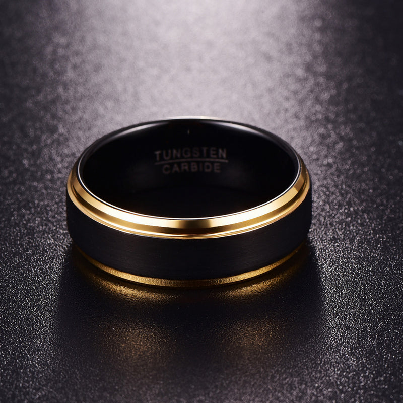 men's black and gold tungsten steel ring, view 4 - MRSLM
