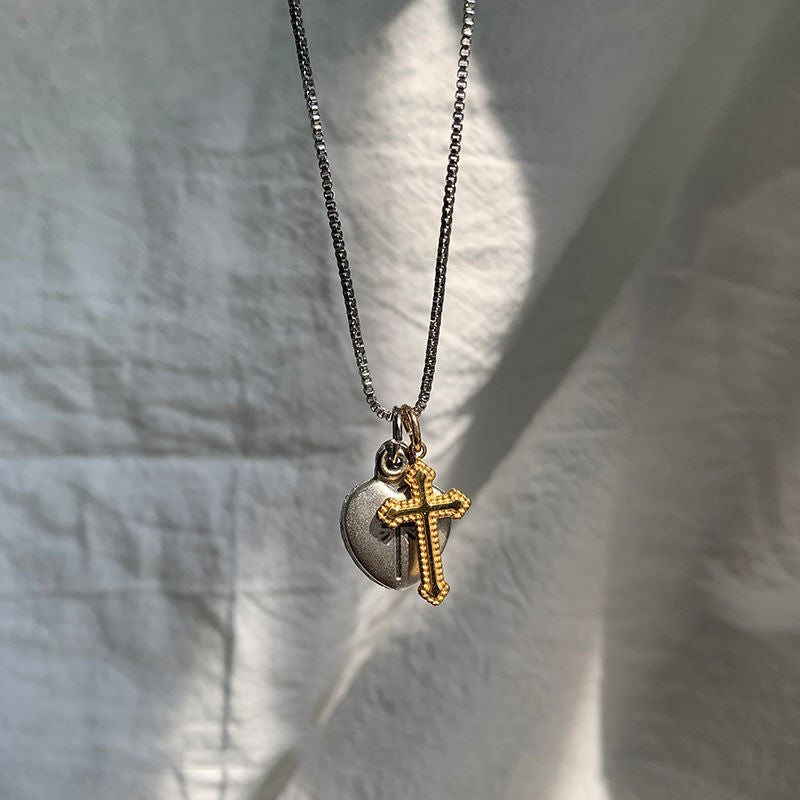 peach heart cross necklace, view 3 - MRSLM