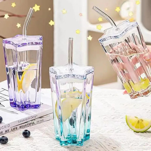 starlight gradient glass mug with straw and lid - MRSLM