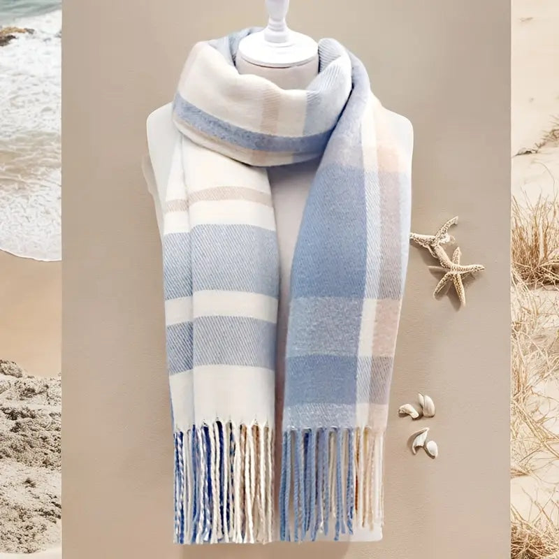 Thick plaid tassel winter scarf, view 6 - MRSLM