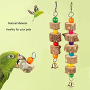 natural wood bird swing with bell, view 5 - MRSLM
