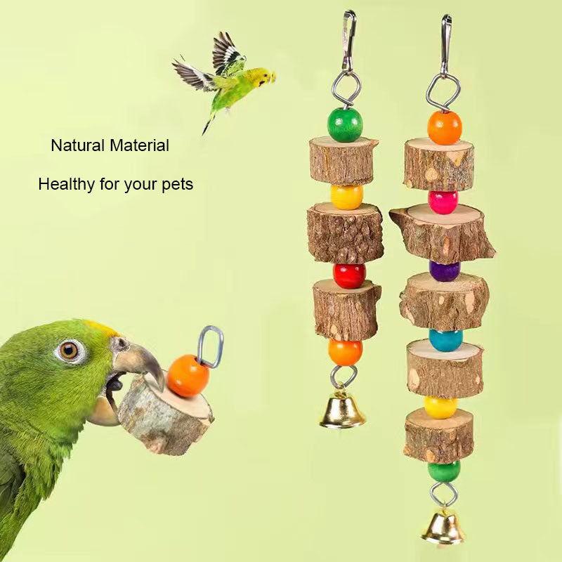 natural wood bird swing with bell, view 5 - MRSLM