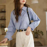 retro v neck long sleeve shirt for women - MRSLM