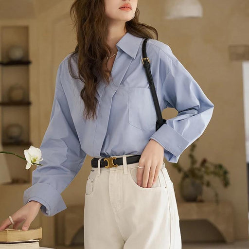 retro v neck long sleeve shirt for women - MRSLM