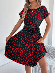 contrast color heart pleated dress, view 7 - MRSLM
