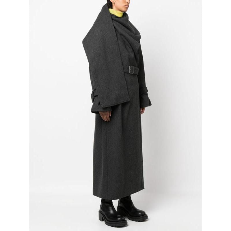 spliced belt coat with scarf collar, view 5 - MRSLM