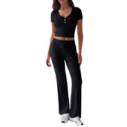 Women's solid color crew neck casual set, view 5 - MRSLM