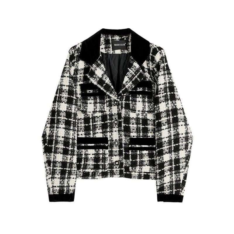 plaid contrast women's short jacket, view 7 - MRSLM