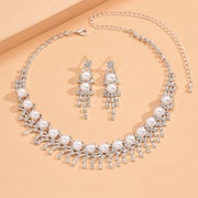 Pearl and crystal choker necklace and earrings set, view 4 - MRSLM