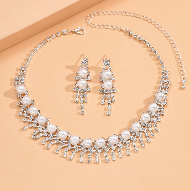Pearl and crystal choker necklace and earrings set, view 4 - MRSLM