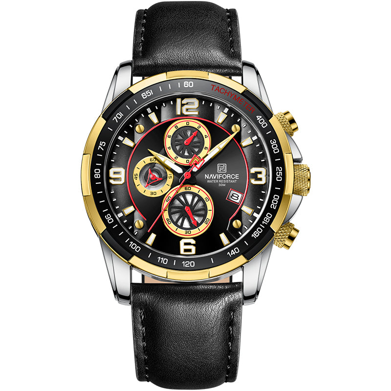 men's vintage leather strap quartz watch, view 2 - MRSLM