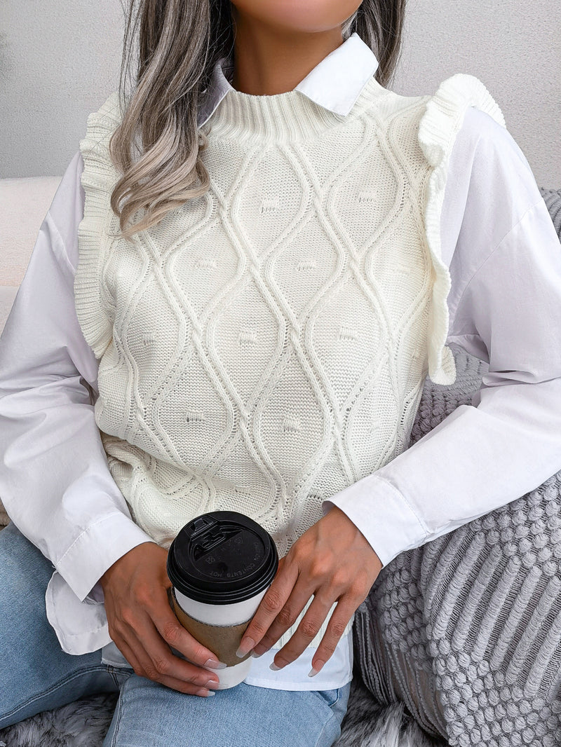Women's ruffle-trim diamond knit sweater vest, view 9 - MRSLM